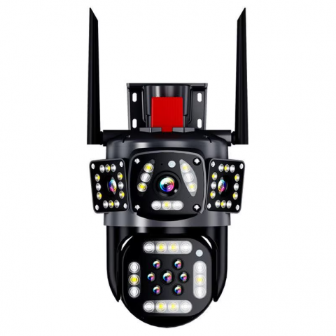 Casa Si Bricolaj - Camera de Supraveghere Tripla WIFI, 12MP, Exterior/Interior, Ultra HD, 10x zoom manual, 10x zoom electronic, rotire 360°, Leduri, Comunicare bidirectionala, Senzor de miscare cu declansare alarma lumi