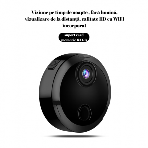 Camera Spion Mini, WIFI, IP, Night Vision, Dispozitiv Spionaj cu Camera Video si Microfon, Detectie Miscare, SPY, Neagra [6]