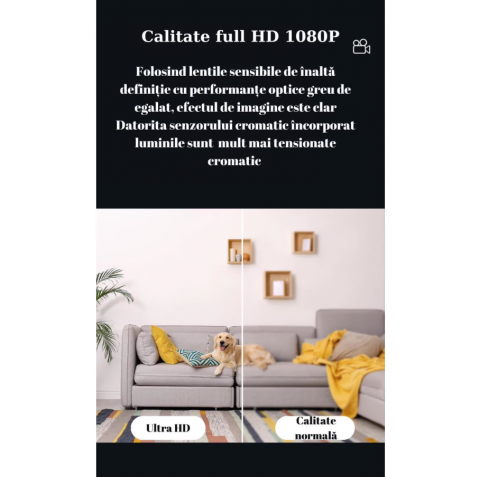 Camera video mini de supraveghere, 1080P Ultra-Hd rezolutie, conectivitate WIFI, vedere nocturna in infrarosu, senzor de miscare, focalizare facial, alarma prin notificare pe telefon, functie de rotir [5]