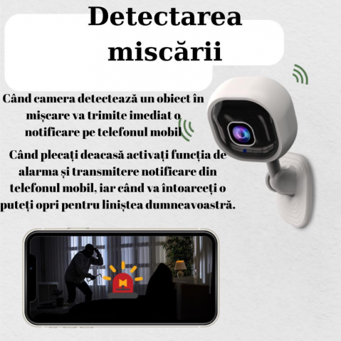 Camera video mini de supraveghere, 1080P Ultra-Hd rezolutie, conectivitate WIFI, vedere nocturna in infrarosu, senzor de miscare, focalizare facial, alarma prin notificare pe telefon, functie de rotir [4]