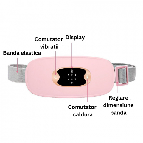 Aparat centura abdominala  cu masaj vibratoriu si incalzire pentru durerile menstruale, abdominale si lombare, cu 3 nivele de caldura si vibromasaj, portabil, roz [5]