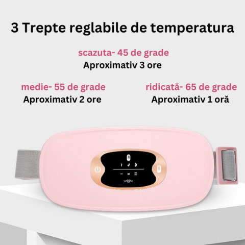 Aparat centura abdominala  cu masaj vibratoriu si incalzire pentru durerile menstruale, abdominale si lombare, cu 3 nivele de caldura si vibromasaj, portabil, roz [4]