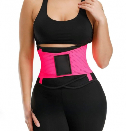 Centura abdominala SERBY®, pentru fitnes si conturarea taliei, material respirabil, , negru cu roz [4]