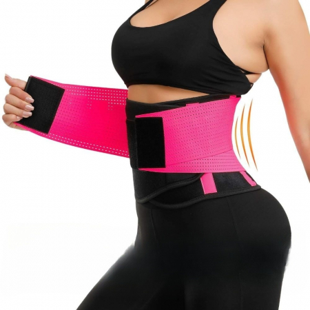 Centura abdominala SERBY®, pentru fitnes si conturarea taliei, material respirabil, , negru cu roz [5]