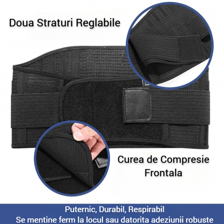Centura lombara Serby®, anti hernie inghinala, anti hernie de disc, corectie de postura, din fibra de poliester, neagra [3]