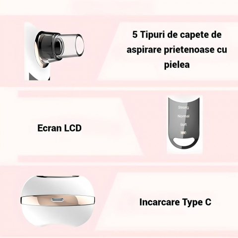 Dispozitiv SERBY pentru Îndepărtarea Punctelor Negre și Curățarea Porilor, 3 Niveluri de Putere, 5 Capete Interșchimbabile, Încărcare USB, Alb [6]