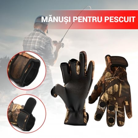 Incalzitoare Corporale - Manusi sport iarna SERBY® pentru barbati si femei, rezistente la vant, pentru pescuit, ciclism, vanatoare, calarie si orice sport in aer liber, marimea L, culoare camuflaj