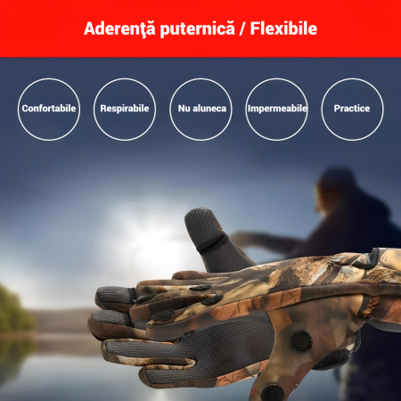 Manusi sport iarna SERBY® pentru barbati si femei, rezistente la vant, pentru pescuit, ciclism, vanatoare, calarie si orice sport in aer liber, marimea L, culoare camuflaj [2]
