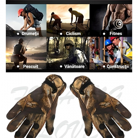 Manusi sport iarna SERBY® pentru barbati si femei, rezistente la vant, pentru pescuit, ciclism, vanatoare, calarie si orice sport in aer liber, marimea L, culoare camuflaj [1]
