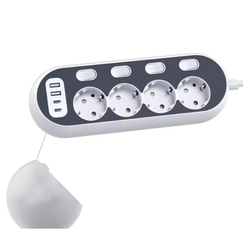 Toate Produsele - Prelungitor pentru blat, birou, colt, perete, Serby®, multifunctional, 4 prize si 4 Usb, Type A si C, control separat la fiecare priza, alb