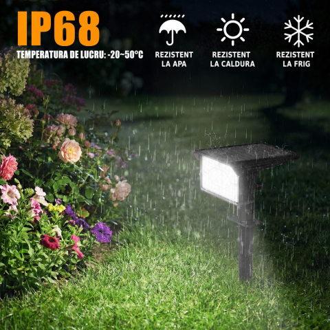 Set 4 Lampi Solare LED Exterior 60 LED/Lampa, Proiector solar IP68, Lumina Alb Rece 6500K, 3 Trepte Luminozitate, Acumulator 1500 mAh, Senzor Zi/Noapte, Montaj Sol/Perete, Gradina, Curte [5]