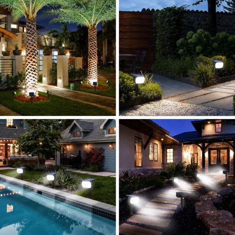 Set 4 Lampi Solare LED Exterior cu Senzor Miscare PIR, Proiector solar IP65, 56 LED/Lampa, 3 Moduri Iluminare, Lumina Alb Rece 6500K, Panou Solar Senzor Zi/Noapte, Montaj Sol/Perete, Gradina, Curte, A [5]