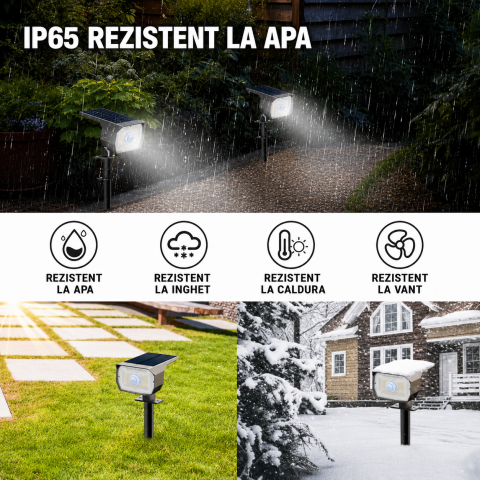Set 4 Lampi Solare LED Exterior cu Senzor Miscare PIR, Proiector solar IP65, 56 LED/Lampa, 3 Moduri Iluminare, Lumina Alb Rece 6500K, Panou Solar Senzor Zi/Noapte, Montaj Sol/Perete, Gradina, Curte, A [2]