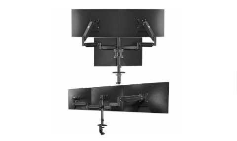 Suporturi Televizor - Suport 3 Monitoare Pholiten®, Premium 17–27 Inch, Brate pe Gaz, Reglabil pe Inaltime, Rotire 360°, VESA 75/100, 6 kg/Brat, Suport monitor, Suport 2 monitoare, Negru