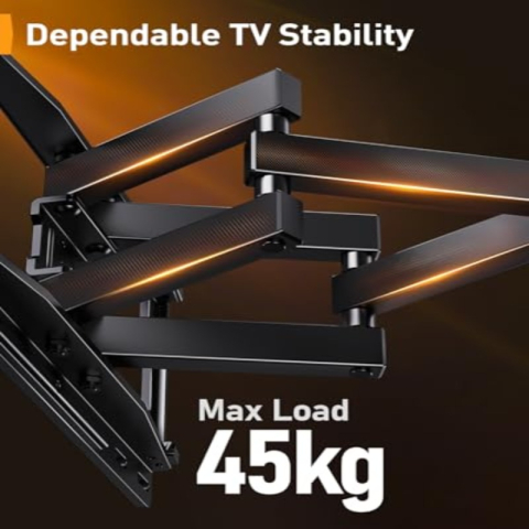Suport TV Perete Perlegear 26–65 inch, 45 kg, VESA 400x400, Braț Extensibil Rotativ ±45°, Înclinare, LED RGB cu Sincronizare Muzică, Negru [6]