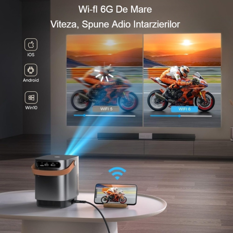 Video proiector portabil 4D/4P TOPTRO, corectie trapezoidala, focalizare electrica, rezistent la praf, 1080 Full HD, 18000 lumeni, WIFI 6, Bluetooth 5.2, gri [2]