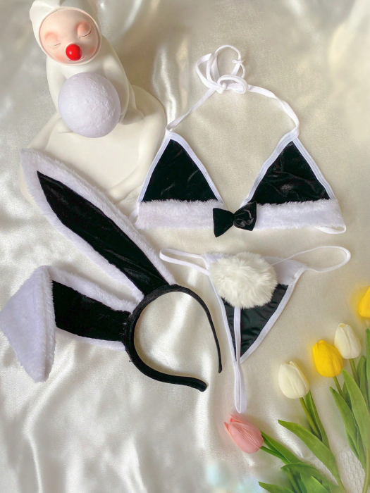 Set 3 piese sexy din catifea, negru [2]