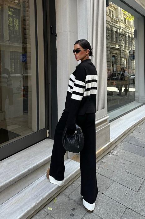 Compleu oversize negru din tricot cu dungi albe [3]