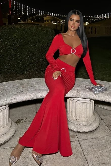 Costum cu fusta si bluza, rosu [4]