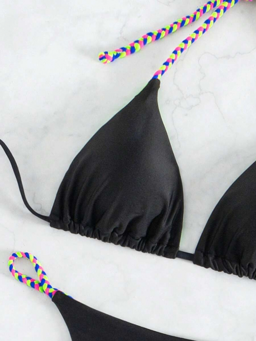 Costum de baie 2 piese, negru cu snur [5]