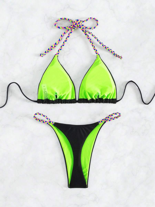 Costum de baie 2 piese, negru cu snur [4]