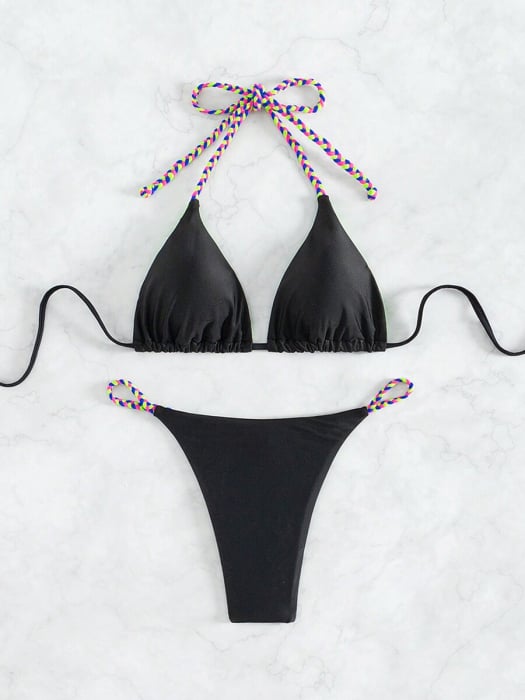 Costum de baie 2 piese, negru cu snur [3]