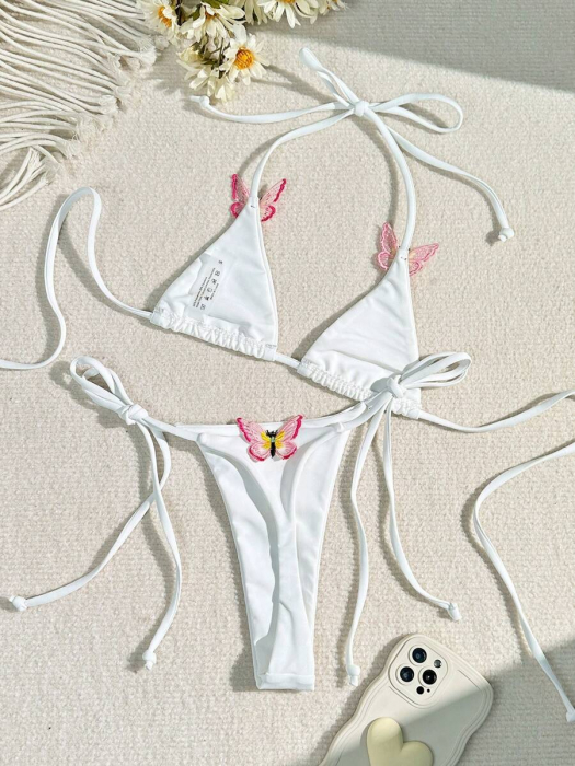 Costum de baie 2 piese, cu fluture, alb [7]