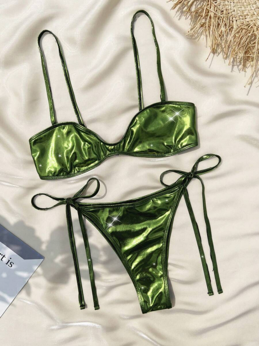 Costum de baie 2 piese, verde metalizat [2]