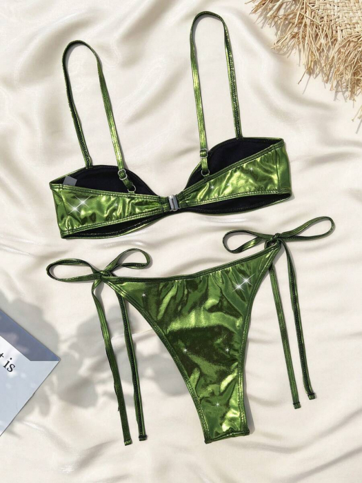 Costum de baie 2 piese, verde metalizat [3]