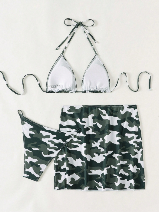 Costum de baie 3 piese,  cu imprimeu army [4]