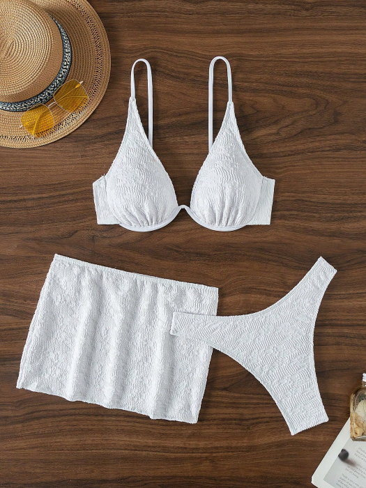 Costum de baie, alb, din 3 piese cu sarma [4]