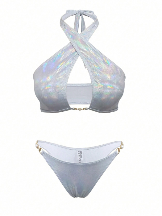 Costum de baie, argintiu, cu 2 piese [3]