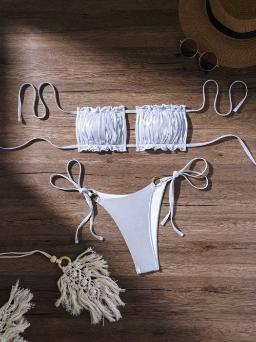 Costum de baie argintiu, din 2 piese, cu aspect stralucitor [3]