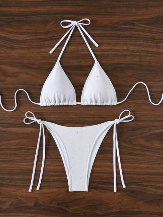Costum de baie cu 2 piese, alb si snur reglabil [2]