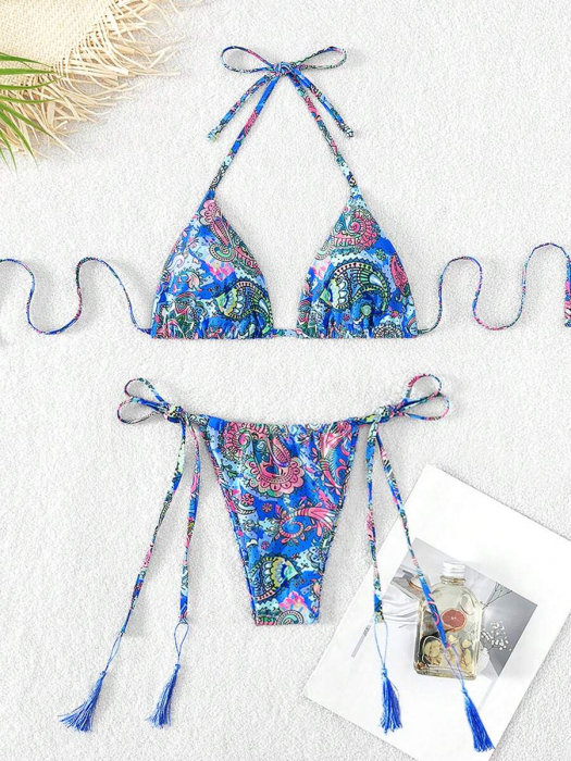 Costum de baie cu 2 piese, albastru si snur reglabil [6]