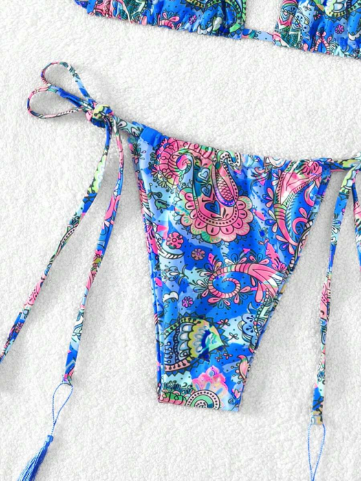 Costum de baie cu 2 piese, albastru si snur reglabil [5]