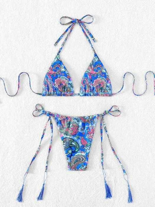 Costum de baie cu 2 piese, albastru si snur reglabil [3]