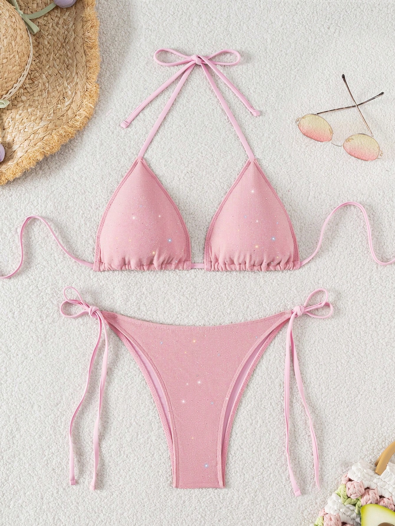 Costum de baie cu 2 piese, roz si snur reglabil [3]