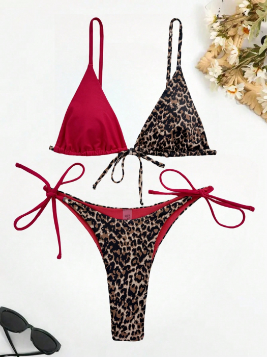 Costum de baie cu 2 piese, cu imprimeu animal print [3]