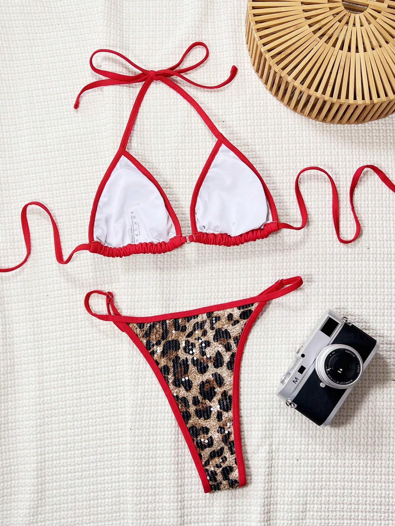 Costum de baie cu 2 piese, animal print si rosu [2]