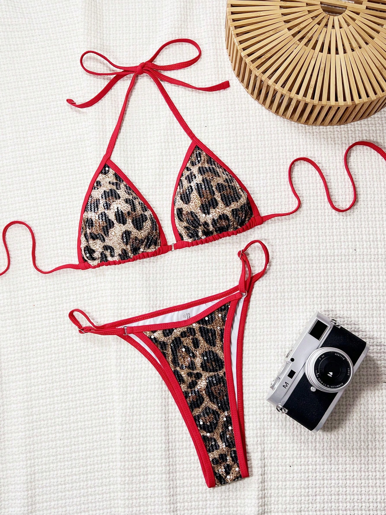 Costum de baie cu 2 piese, animal print si rosu [3]