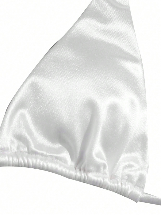 Costum de baie din 2 piese, alb, cu aspect sidefat [6]