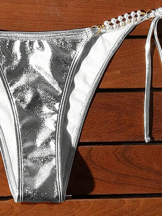 Costum de baie din 2 piese, argintiu, cu accesorii metalice [3]