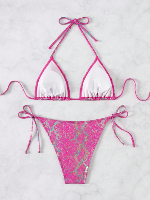 Costum de baie din 2 piese, roz cu imprimeu snake [4]