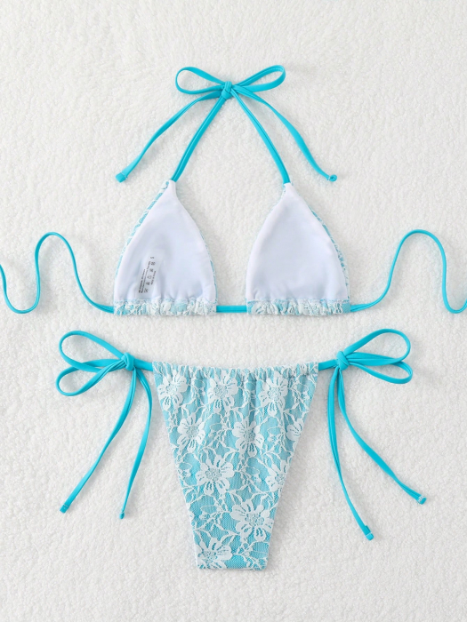 Costum de baie din 2 piese, cu aspect dantelat [4]