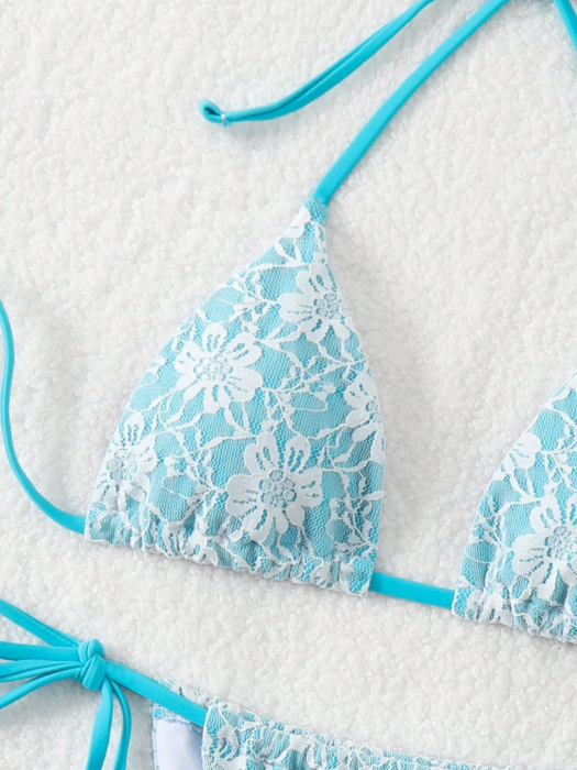 Costum de baie, blue, din 2 piese, cu aspect dantelat [6]