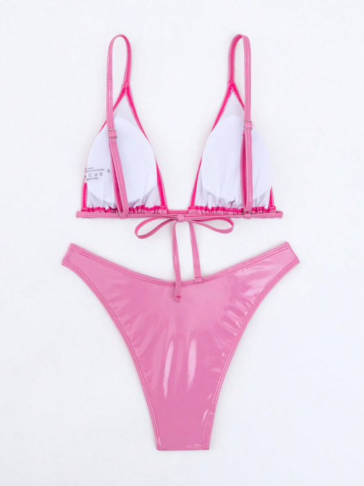 Costum de baie din 2 piese, cu aspect lucios [4]