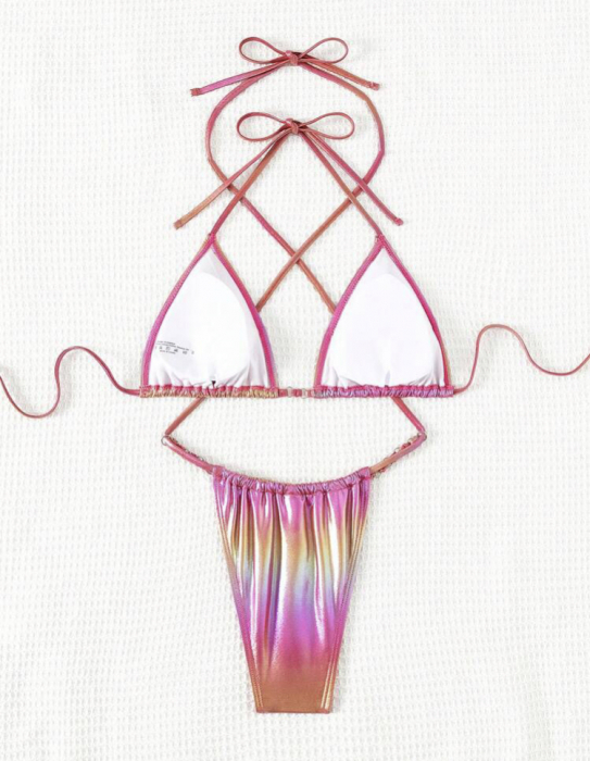 Costum de baie din 2 piese, cu aspect metalic [4]