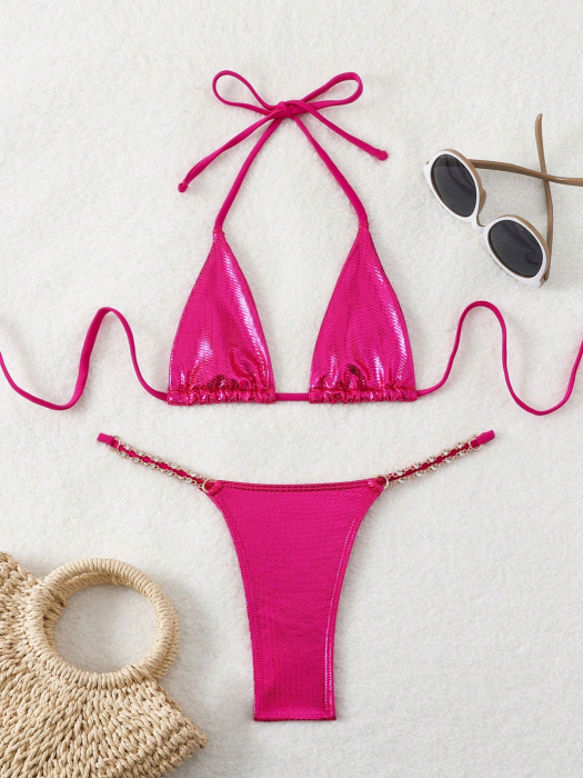 Costum de baie din 2 piese, cu aspect metalic stralucitor [4]