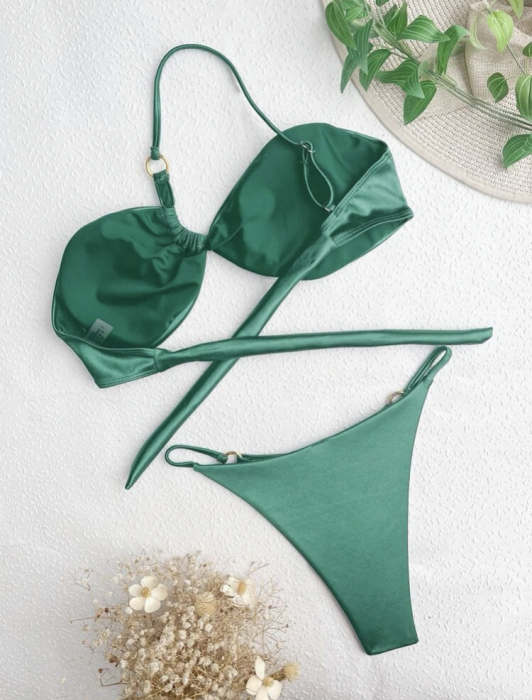 Costum de baie din 2 piese, cu aspect satinat [3]